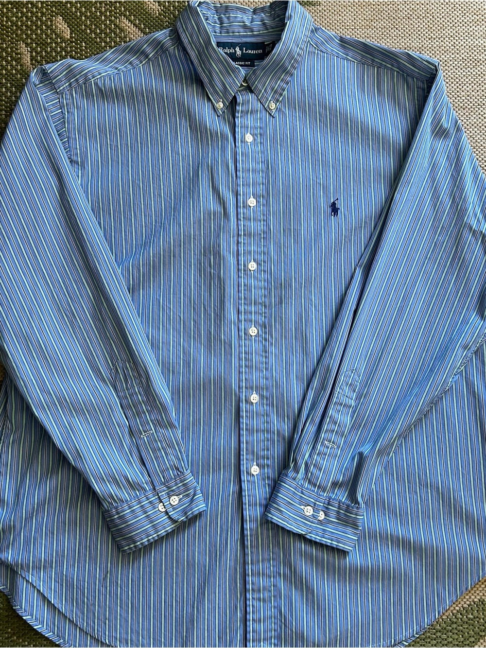 Ralph Lauren Long Sleeve Blue, Green& Navy PinStripe Button-Down Shirt